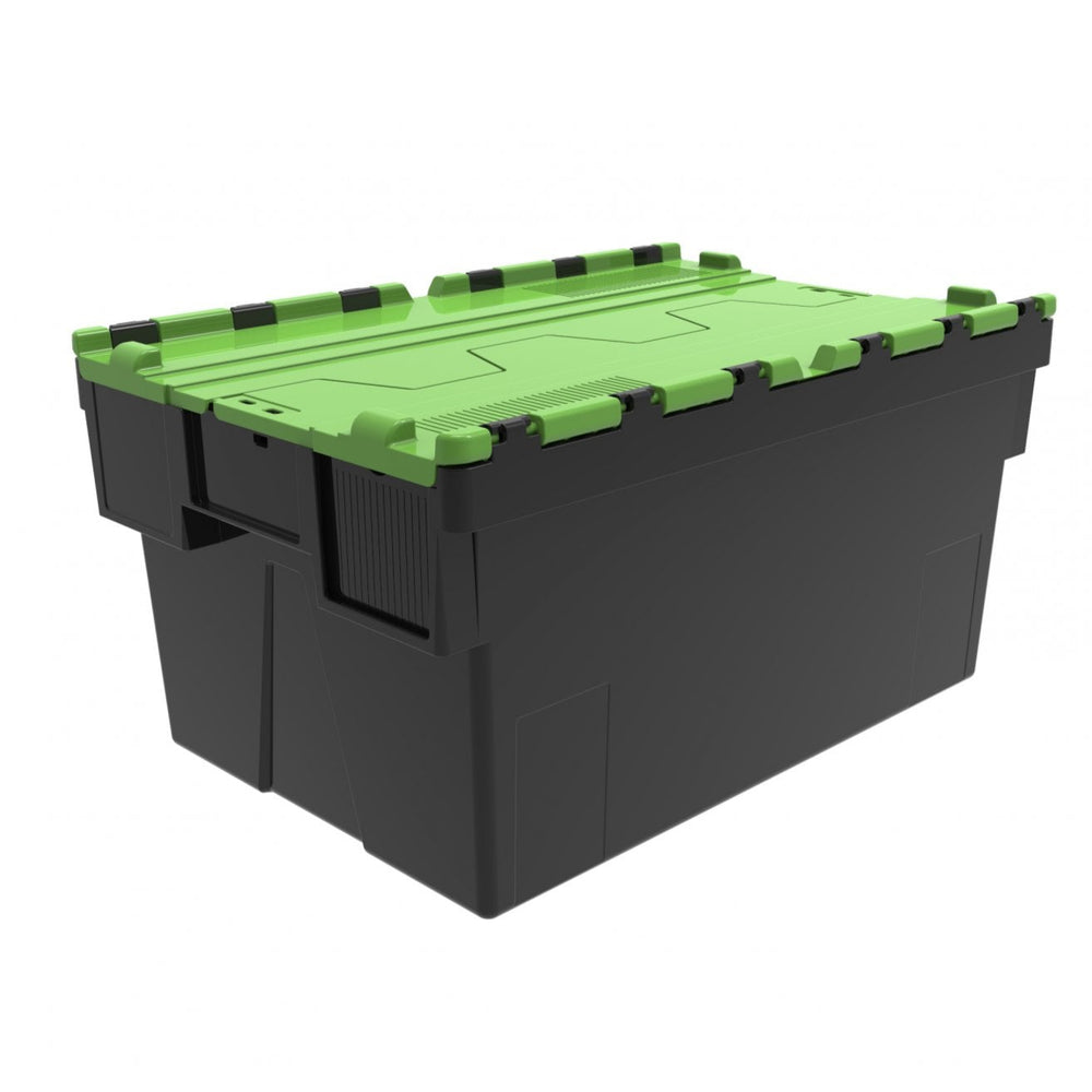 Pack of 2 x 56L Attached Lid ALC Containers (310mm high)-LH-Black and Green Lid-LH310P2RG-Plastic Box Shop