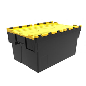 Pack of 2 x 56L Attached Lid ALC Containers (310mm high)-LH-Black and Yellow Lid-LH310P2RY-Plastic Box Shop