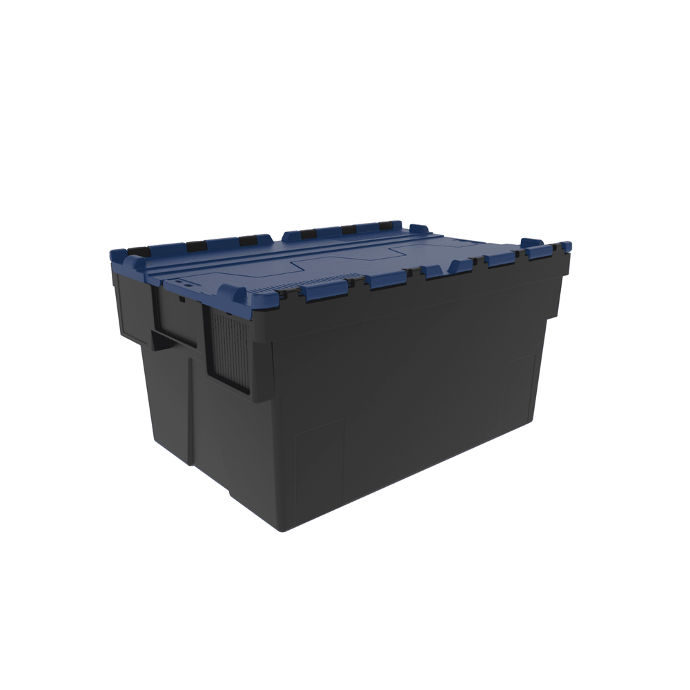 Pallet of 85 x 56 Litre Attached Lid ALC Containers (310mm high)-LH-Black and Blue Lid-LH310P85RB-Plastic Box Shop