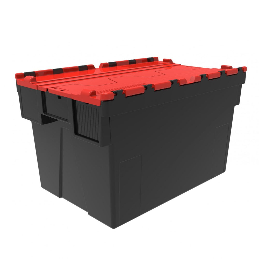 Pack of 2 x 65L Attached Lid ALC Containers (365mm high)-LH-Black and Red Lid-LH365P2R-Plastic Box Shop