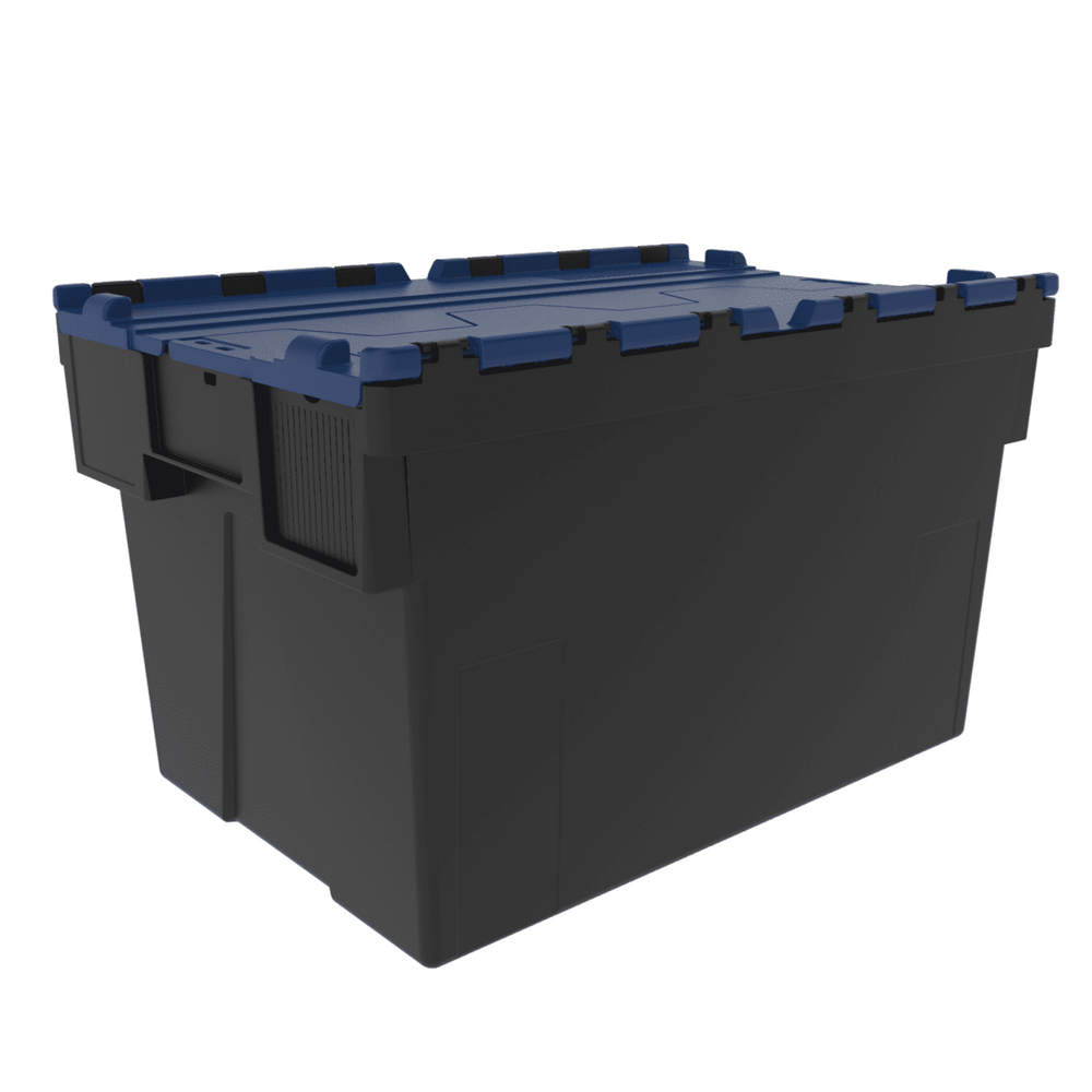 Pack of 2 x 65L Attached Lid ALC Containers (365mm high)-LH-Black and Blue Lid-LH365P2RB-Plastic Box Shop