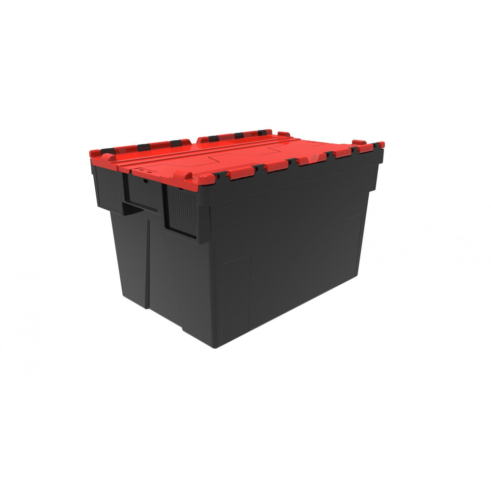 Pallet of 85 x 65 Litre Attached Lid ALC Containers (365mm high)-LH-Black and Red Lid-LH365P85R-Plastic Box Shop