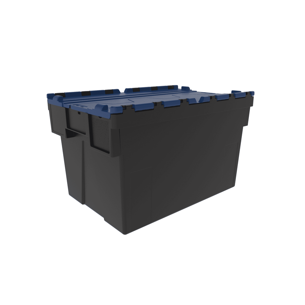 Pallet of 85 x 65 Litre Attached Lid ALC Containers (365mm high)-LH-Black and Blue Lid-LH365P85RB-Plastic Box Shop