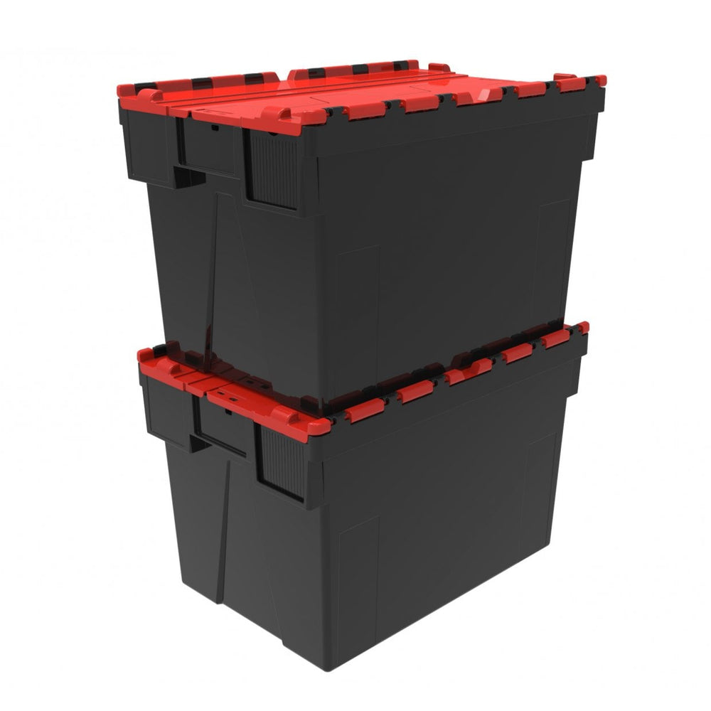 Pack of 2 x 80L Attached Lid ALC Containers (400mm high)-LH-Black and Red Lid-LH400P2R-Plastic Box Shop