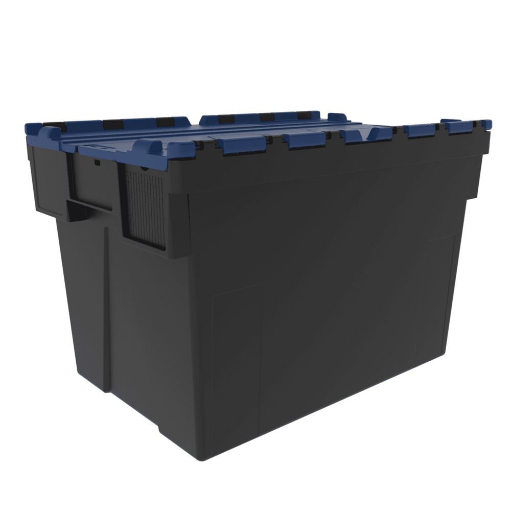 Pack of 2 x 80L Attached Lid ALC Containers (400mm high)-LH-Black and Blue Lid-LH400P2RB-Plastic Box Shop