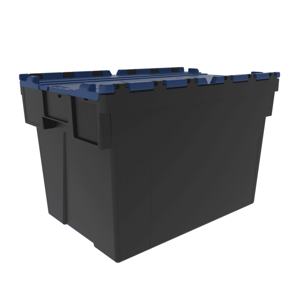 Pallet of 80 x 80 Litre Attached Lid ALC Containers (400mm high)-LH-Black and Blue Lid-LH400P80RB-Plastic Box Shop