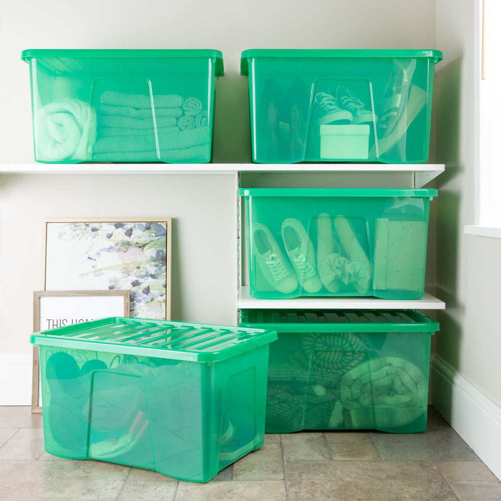 Wham Crystal Pack of 5 x 60L Large Plastic Storage Boxes with Lids-Wham-Plastic Box Shop
