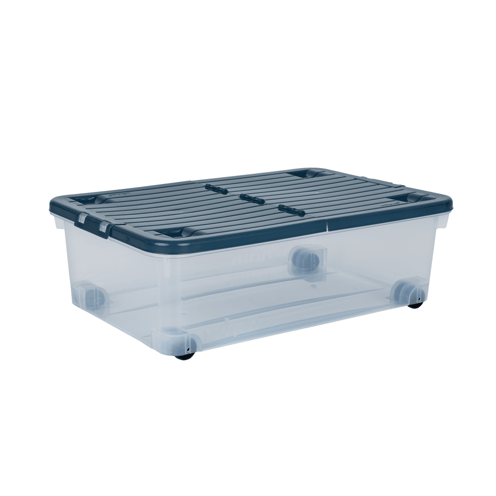 Pack of 5 - 32 Litre Under Bed Plastic Storage Boxes with Wheels and WHITE Lids -Wham-Plastic Box Shop