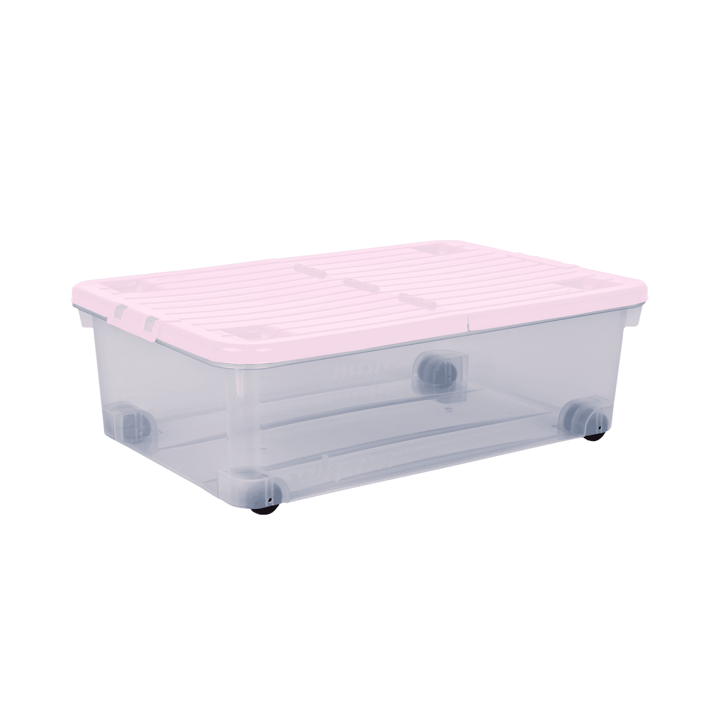 Pack of 5 - 32 Litre Under Bed Plastic Storage Boxes with Wheels and WHITE Lids -Wham-Plastic Box Shop