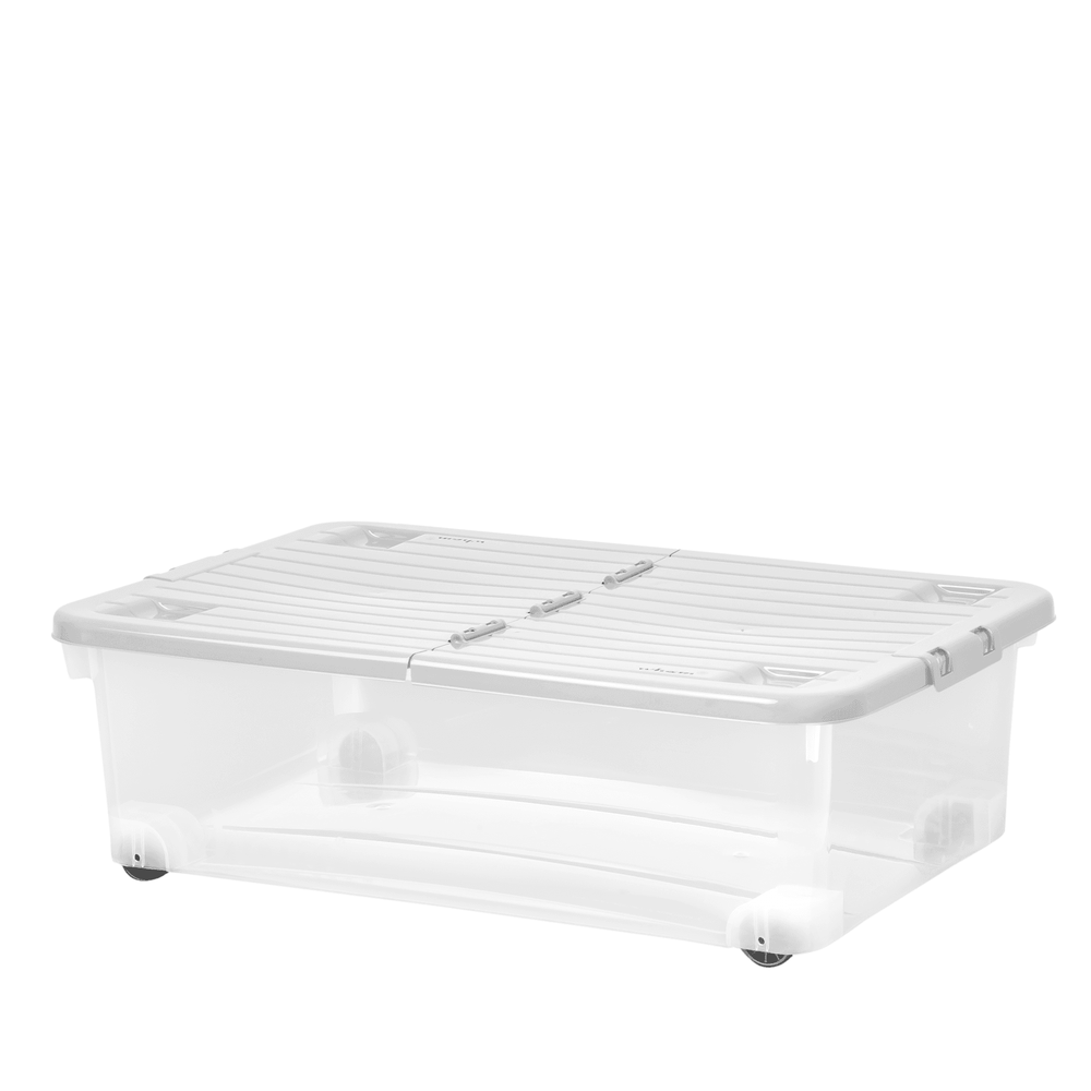 Pack of 5 - 32 Litre Under Bed Plastic Storage Boxes with Wheels and WHITE Lids -Wham-Plastic Box Shop