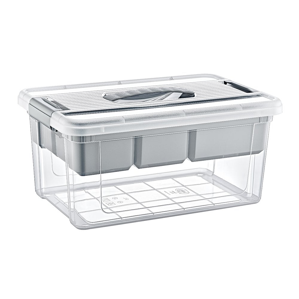9 Litre Clear Plastic Storage Box with Clip Lid and Removable Tray – Stormax-Hobby Life-Clear and Light Grey-NWST9LG-Plastic Box Shop