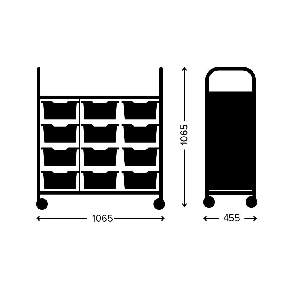 Callero Plus Treble Column Silver Trolley with 12 Deep Trays-Gratnells-Plastic Box Shop