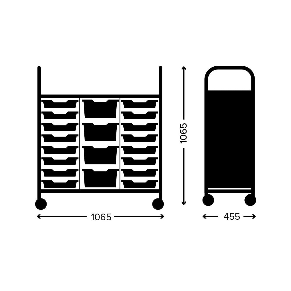Callero Plus Treble Column Silver Trolley with 16 Shallow & 4 Deep Trays-Gratnells-Plastic Box Shop
