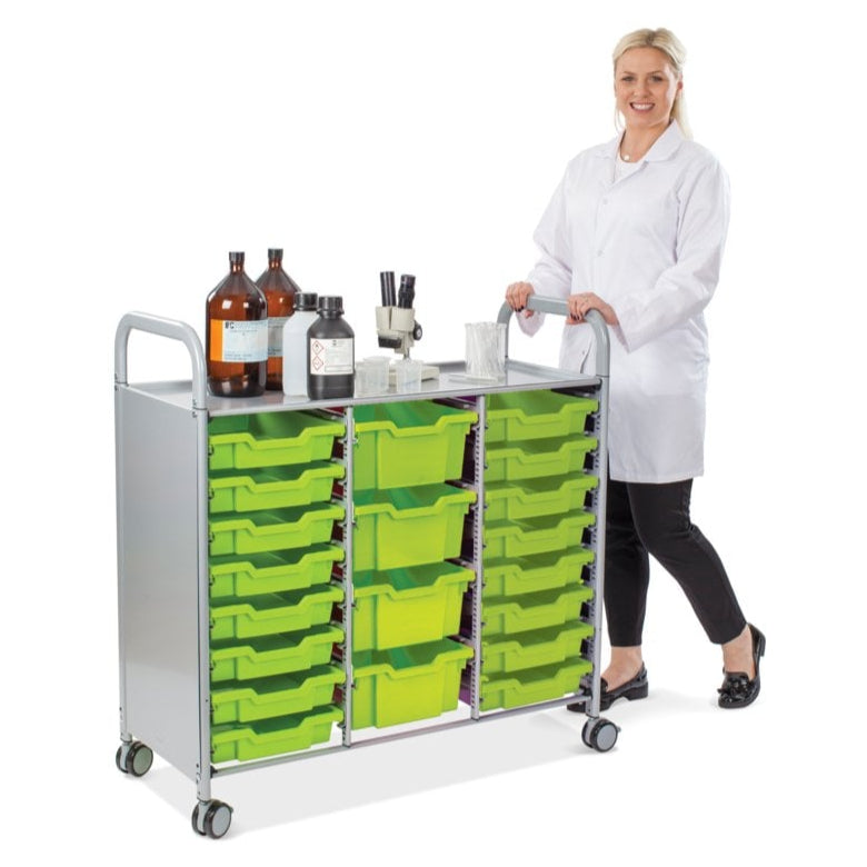 Callero Plus Treble Column Silver Trolley with 16 Shallow & 4 Deep Trays-Gratnells-Plastic Box Shop