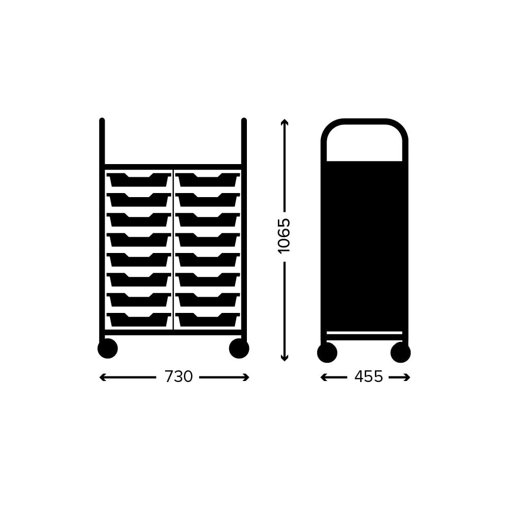 Callero Plus Double Column Silver Trolley with 16 Shallow Trays-Gratnells-Plastic Box Shop
