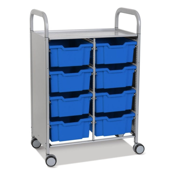 Callero Plus Double Column Silver Trolley with 8 Deep Trays-Gratnells-Royal Blue-GRSSET13440606-Plastic Box Shop