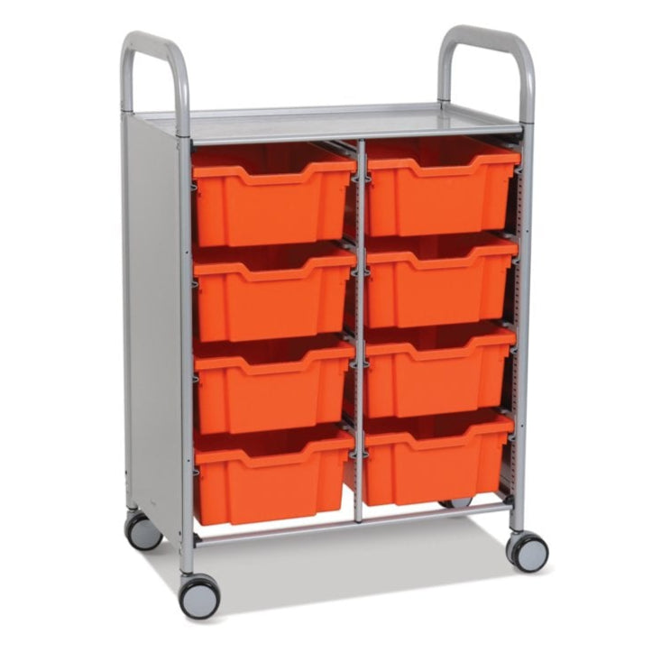 Callero Plus Double Column Silver Trolley with 8 Deep Trays-Gratnells-Tropical Orange-GRSSET13440101-Plastic Box Shop