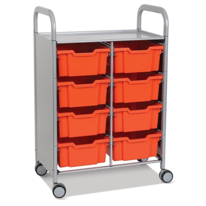 Callero Plus Double Column Silver Trolley with 8 Deep Trays-Gratnells-Flame Red-GRSSET13440909-Plastic Box Shop