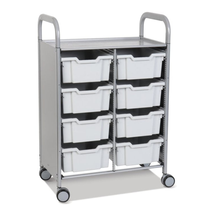 Callero Plus Double Column Silver Trolley with 8 Deep Trays-Gratnells-Light Grey-GRSSET13441919-Plastic Box Shop