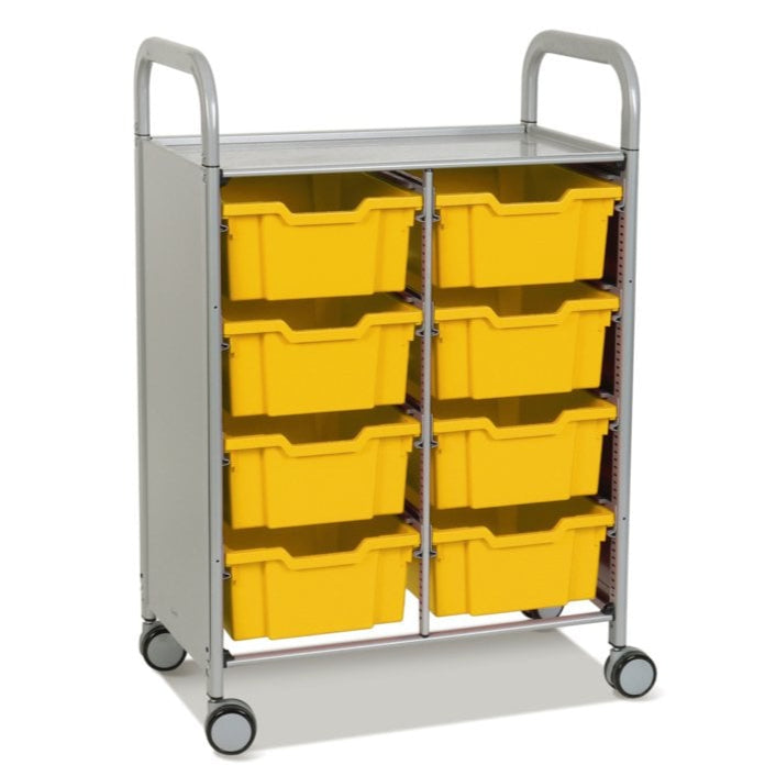 Callero Plus Double Column Silver Trolley with 8 Deep Trays-Gratnells-Sunshine Yellow-GRSSET13440202-Plastic Box Shop