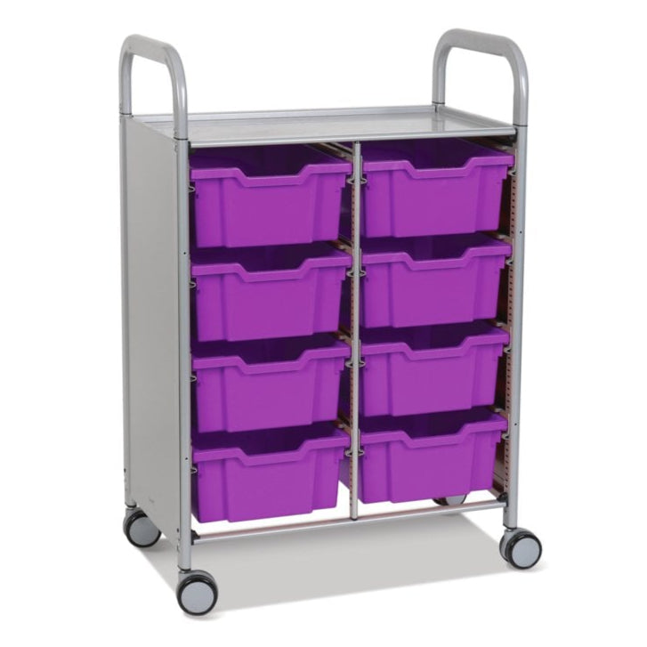 Callero Plus Double Column Silver Trolley with 8 Deep Trays-Gratnells-Plum Purple-GRSSET13440505-Plastic Box Shop