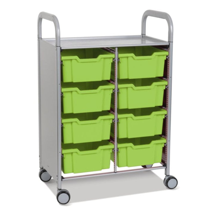 Callero Plus Double Column Silver Trolley with 8 Deep Trays-Gratnells-Lime Jolly-GRSSET13443636-Plastic Box Shop