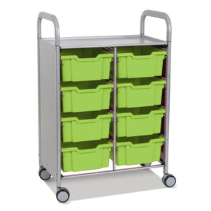 Callero Plus Double Column Silver Trolley with 8 Deep Trays-Gratnells-Lime Jolly-GRSSET13443636-Plastic Box Shop