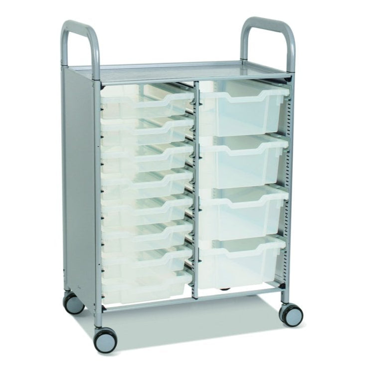 Callero Plus Double Column Silver Trolley with 8 Shallow & 4 Deep Trays-Gratnells-Clear-GRSSET18442020-Plastic Box Shop