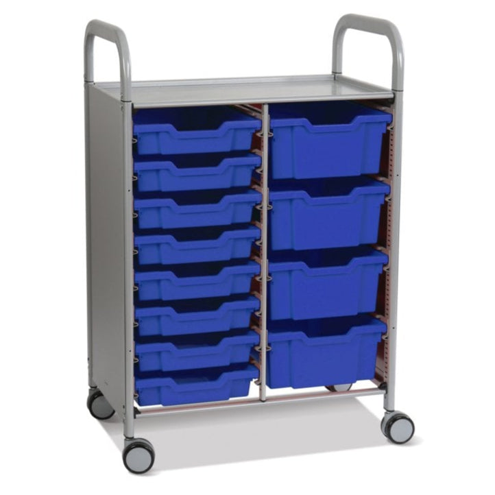 Callero Plus Double Column Silver Trolley with 8 Shallow & 4 Deep Trays-Gratnells-Royal Blue-GRSSET18440606-Plastic Box Shop
