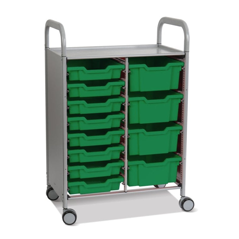 Callero Plus Double Column Silver Trolley with 8 Shallow & 4 Deep Trays-Gratnells-Grass Green-GRSSET18441010-Plastic Box Shop