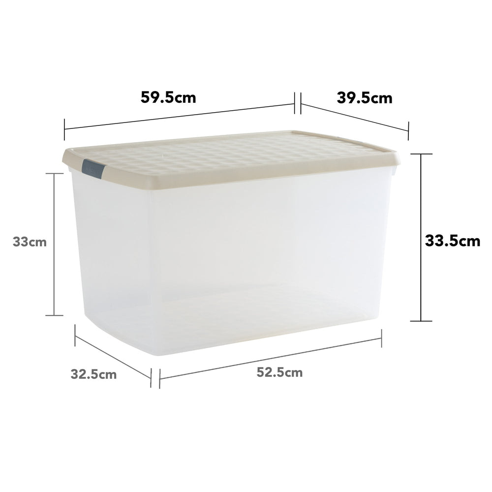 SINGLE - 62 Litre Wham Clip Plastic Storage Box with Lid 13.02-Wham-Clear and Stone-WMCL62ST-Plastic Box Shop