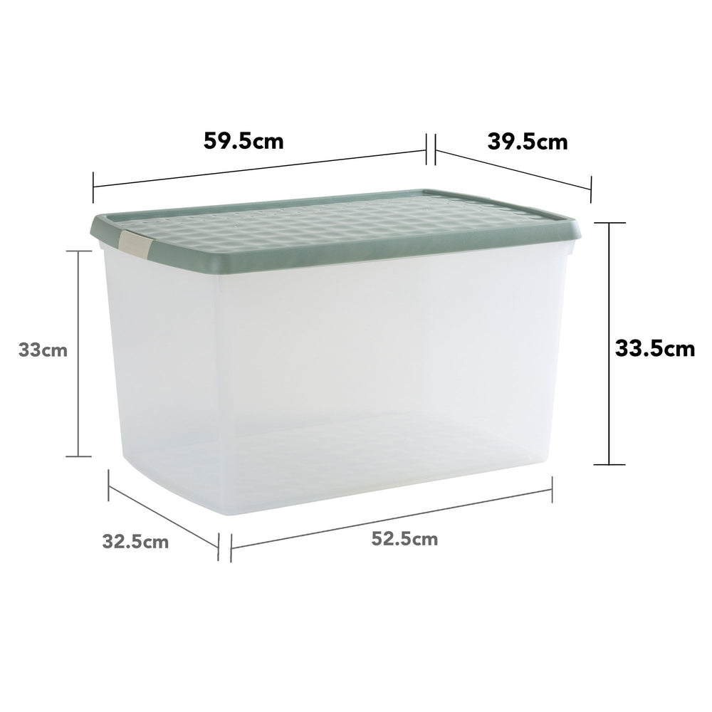 SINGLE - 62 Litre Wham Clip Plastic Storage Box with Lid 13.02-Wham-Clear and Green Milieu-WMCL62GM-Plastic Box Shop