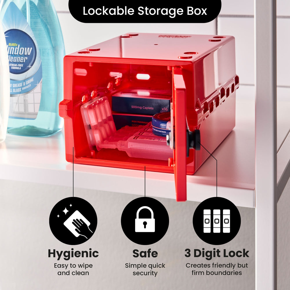 Mini Medi Secure Storage Box – Red – Lockabox-Lockabox®-Plastic Box Shop