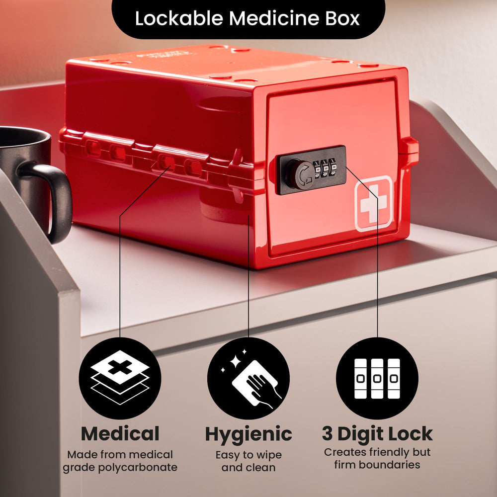 Mini Medi Secure Storage Box – Red – Lockabox-Lockabox®-Plastic Box Shop
