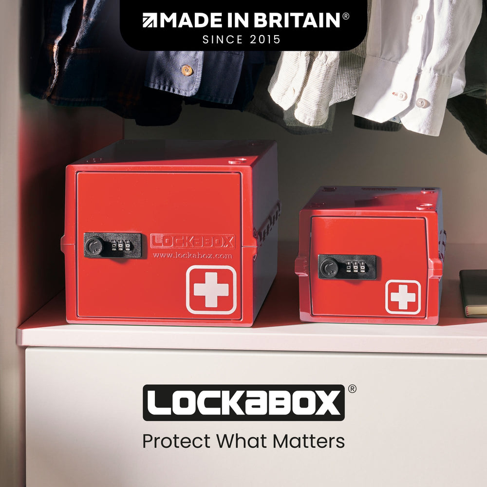 Mini Medi Secure Storage Box – Red – Lockabox-Lockabox®-Plastic Box Shop