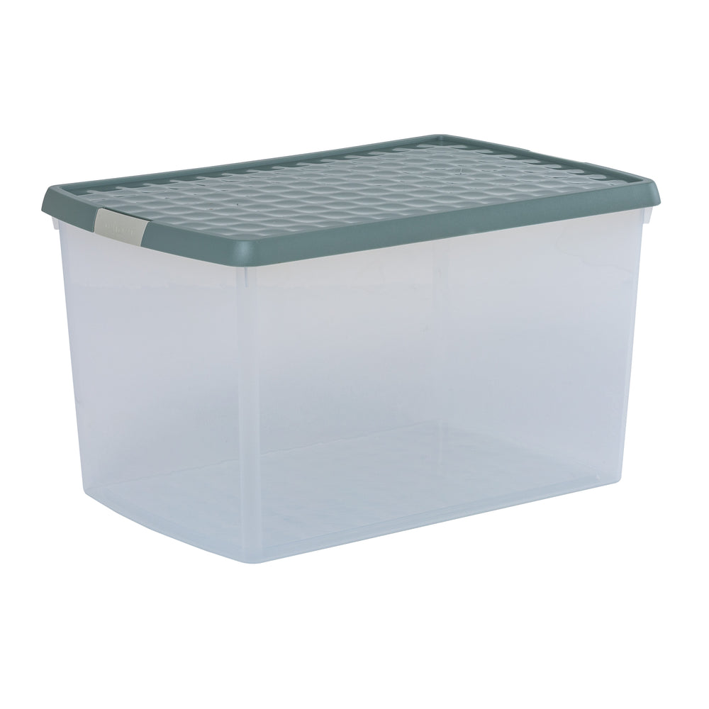 Wham Clip Pack of 3 x 62L Plastic Storage Boxes with Lid - 13.02-Wham-Clear and Green Milieu-WMCL62P3GM-Plastic Box Shop