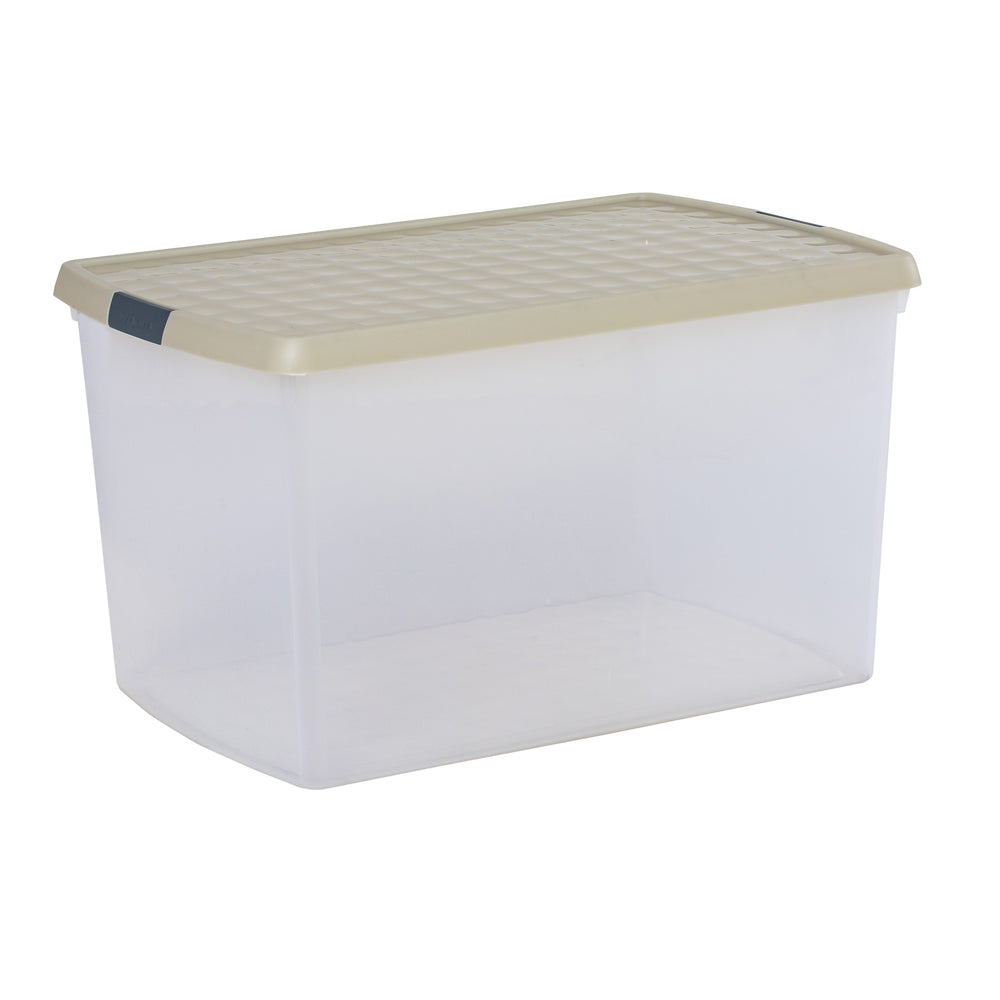 Wham Clip Pack of 3 x 62L Plastic Storage Boxes with Lid - 13.02-Wham-Clear and Stone-WMCL62P3ST-Plastic Box Shop