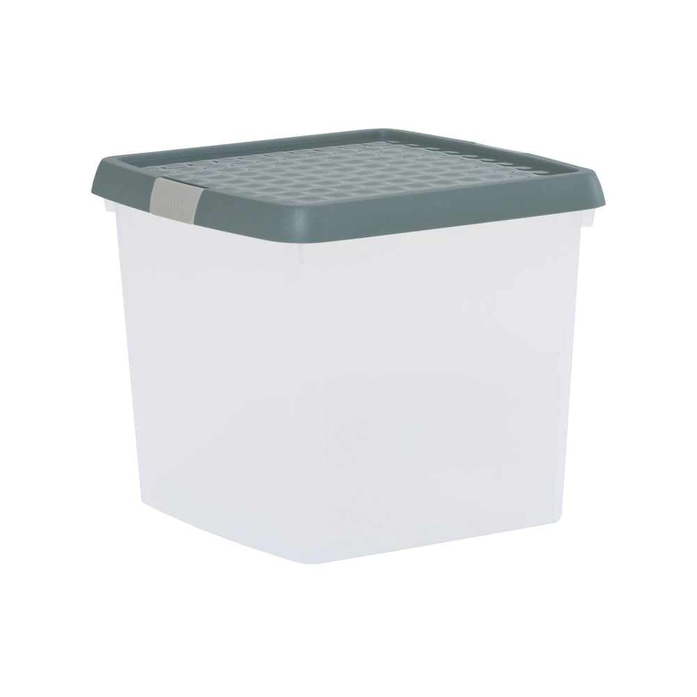 14 Litre Wham Clip Square Storage Box with Lid 9.02-Wham-Clear and Green Milieu-WMCL14GM-Plastic Box Shop