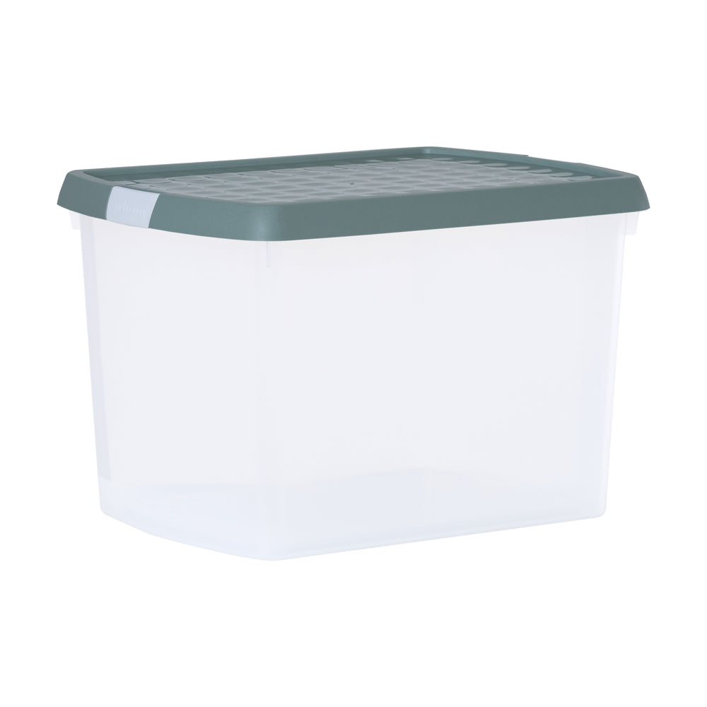 21.5 Litre Wham Clip Plastic Storage Box with Lid 8.02-Wham-Clear and Green Milieu-WMCL21.5GM-Plastic Box Shop