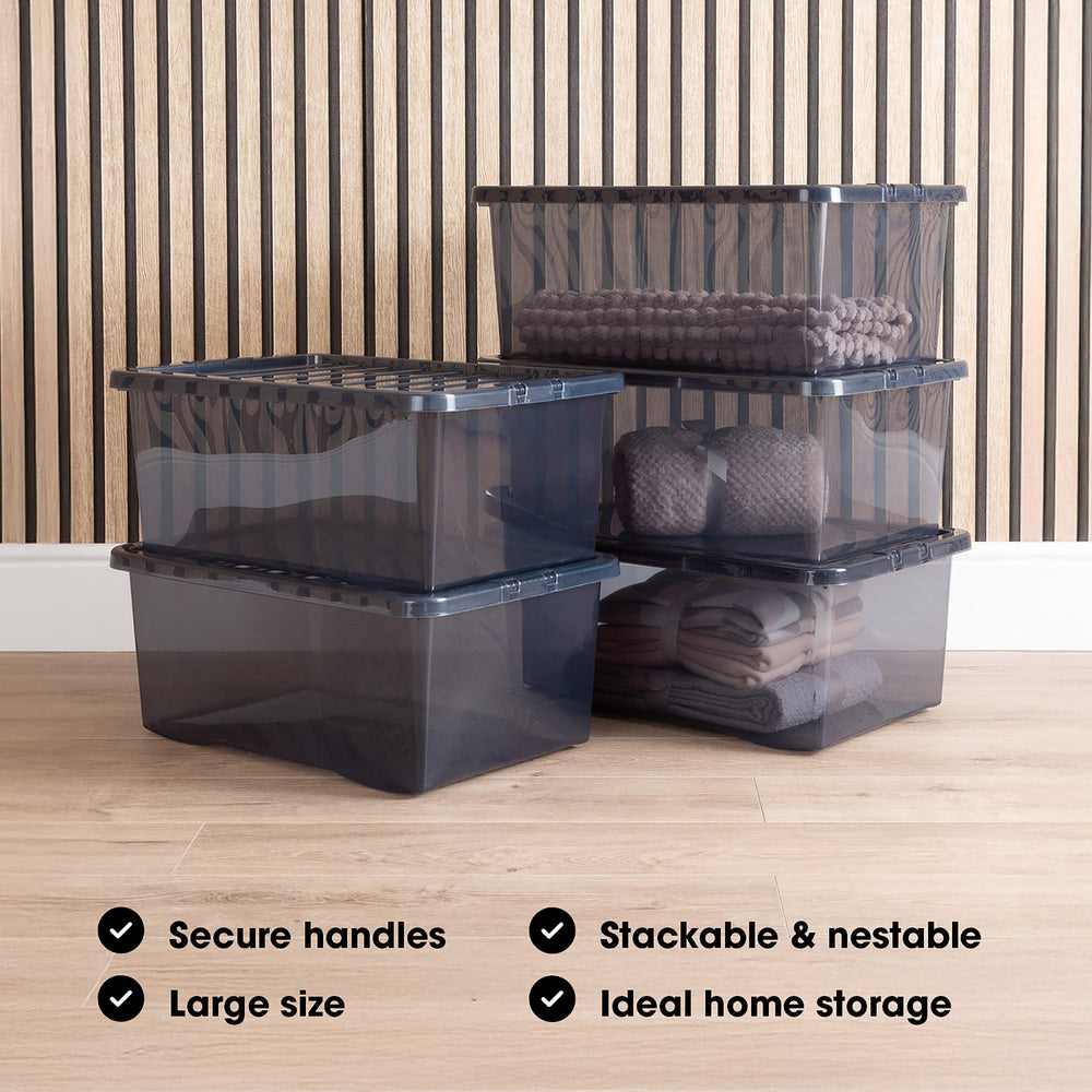 Wham Crystal Pack of 5 x 45L Plastic Storage Boxes with Lids-Wham-Plastic Box Shop