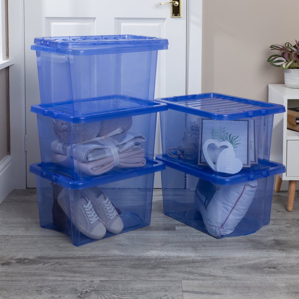 Wham Crystal Pack of 5 x 28L Underbed Plastic Storage Boxes with Lids-Wham-Plastic Box Shop