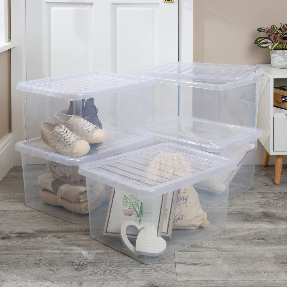 Wham Crystal Pack of 5 x 37L Plastic Storage Boxes with Lids-Wham-Plastic Box Shop