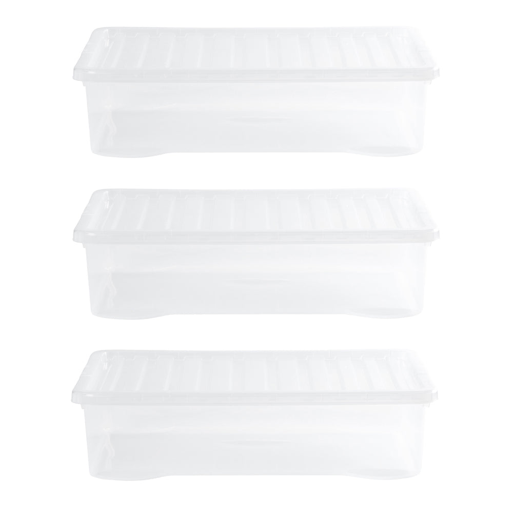 Wham Crystal Pack of 3 x 46L Underbed Plastic Storage Boxes with Lids-Wham-Plastic Box Shop