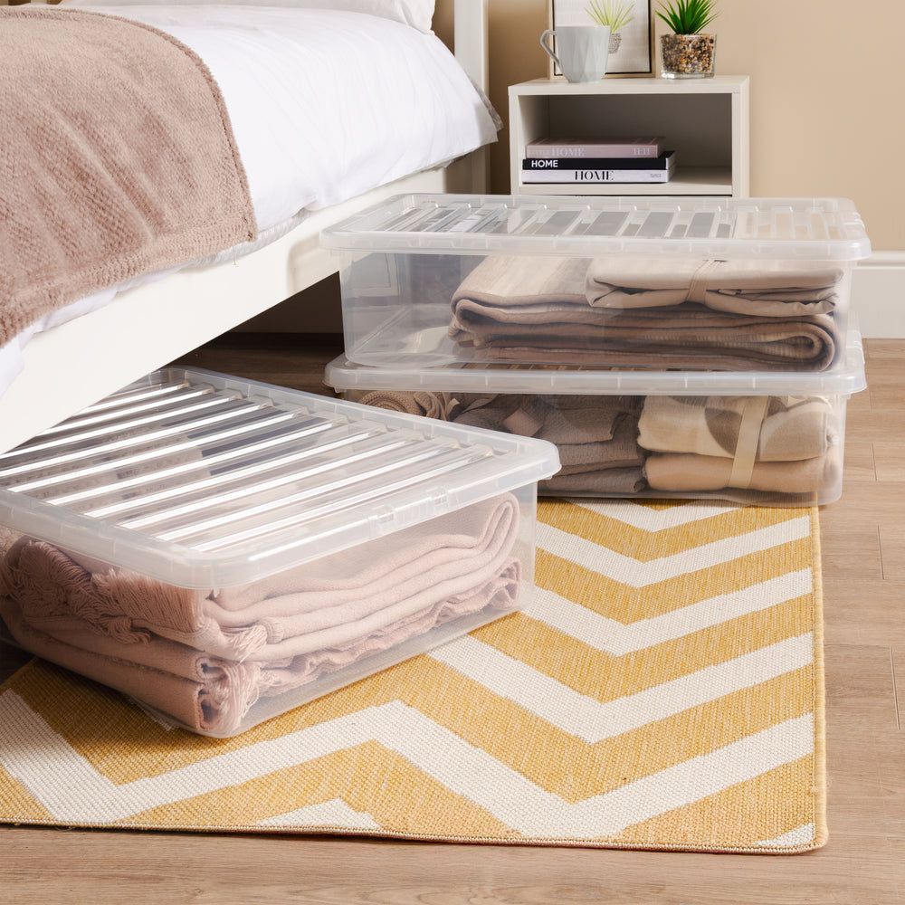 Wham Crystal Pack of 3 x 46L Underbed Plastic Storage Boxes with Lids-Wham-Plastic Box Shop