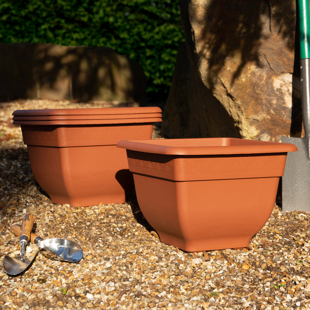 Pack of 2 - Bell Pot 38cm Square Plastic Planters-Wham-Terracotta-WM38BPSPP2T-Plastic Box Shop
