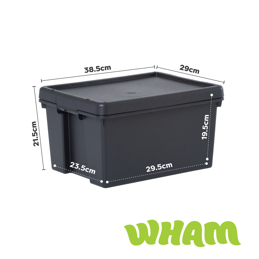 Wham Bam 16 Litre Heavy Duty Recycled Plastic Storage Box with Lid - Black-Wham-Plastic Box Shop