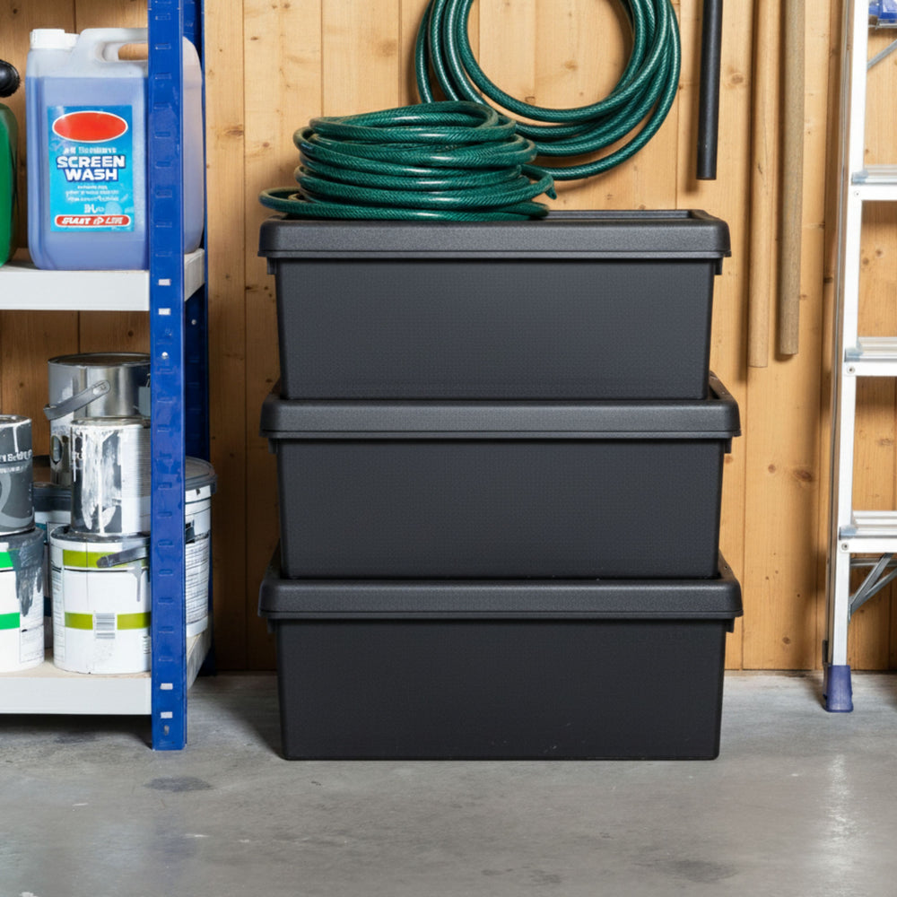 Wham Bam 36 Litre Heavy Duty Recycled Plastic Storage Box with Lid - Black-Wham-Plastic Box Shop