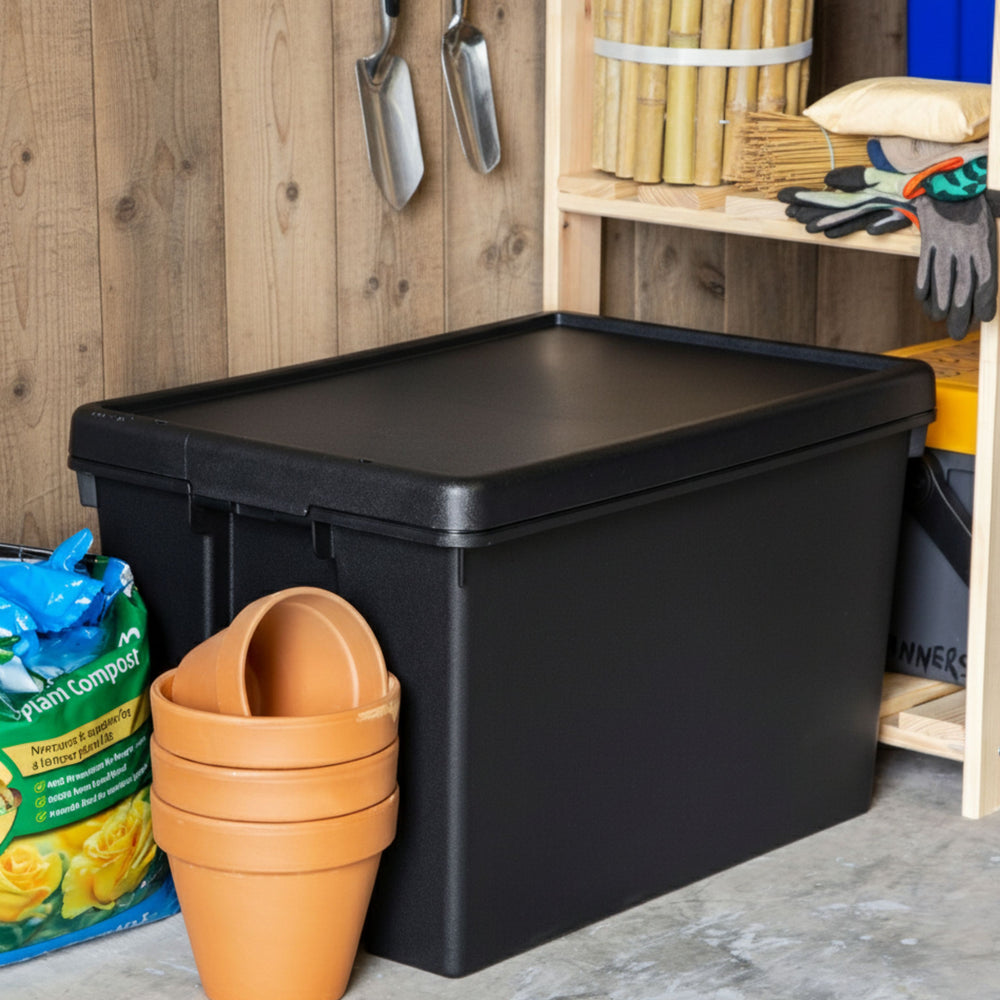 Wham Bam 62 Litre Heavy Duty Recycled Plastic Storage Box with Lid - Black-Wham-Plastic Box Shop