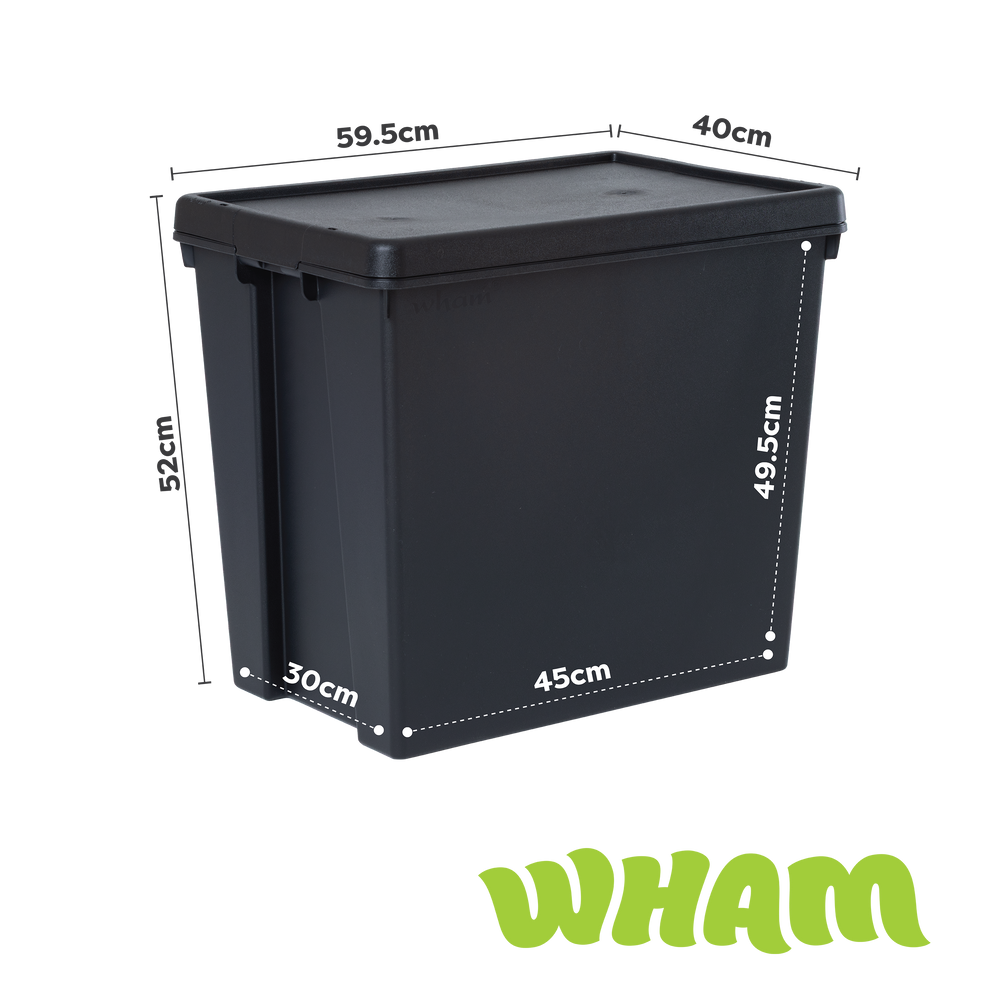 Wham Bam 92 Litre Heavy Duty Recycled Plastic Storage Box with Lid - Black-Wham-Plastic Box Shop