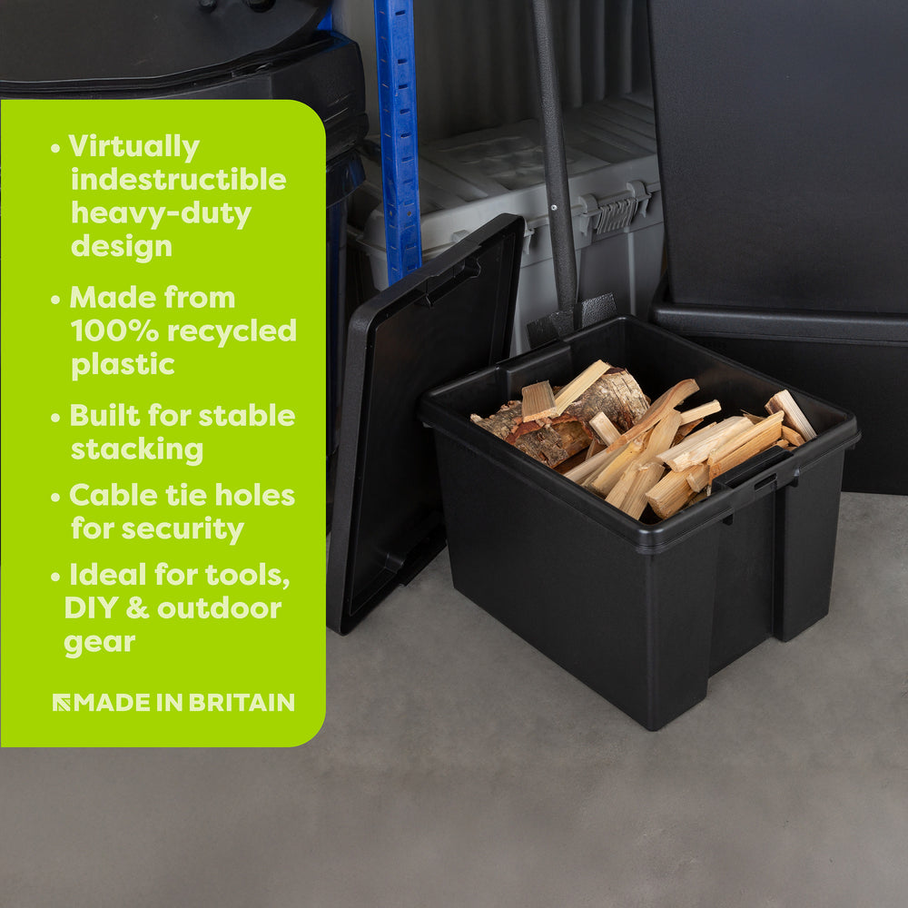 Wham Bam 45 Litre Heavy Duty Recycled Plastic Storage Box with Lid - Black-Wham-Plastic Box Shop
